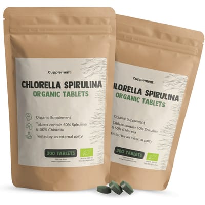 GOYU Spirulina 3000 mg per dagdosering Biologisch Combideal 2x 300 Tabletten - Algen - spirulina tabletten biologisch - Vegan - Zonder toevoegingen - Lab getest - 75 dagen voorraad per zakje