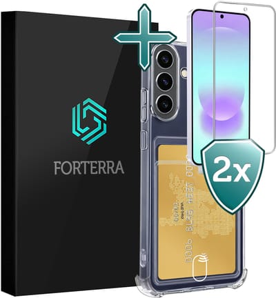 Hoesje Geschikt voor Samsung Galaxy A37 - Met 2x Screenprotector - Pashouder - Kaarthouder - Back Cover - Telefoon Hoes Shockproof - Siliconen Case - Shock Proof - Pasjes Houder - Transparant
