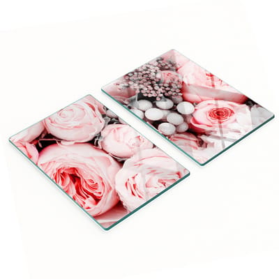 Decoratieve glazen snijplanken voor in de keuken met bloemenboeketmotief, 2x40x52 cm