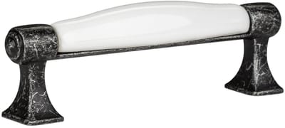 Meubelgreep MARIE Boorgatafstand 96 mm Antiek-zilver-wit Porseleingreep van SOTECH