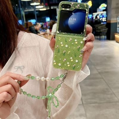 Coque de Téléphone avec Bracelet Pour Samsung Galaxy Z Flip 6 5 Flip6 Flip5 5G Pailletée Motif Floral Cordon de Main PC Rigide Housse Antichoc For Samsung Galaxy Z Flip 5