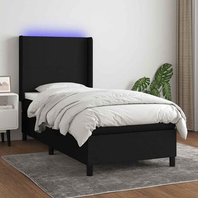 vidaXL - Boxspring - met - matras - en - LED - stof - zwart - 90x190 - cm