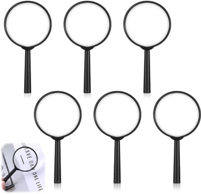 Dailygoods- Kindervergrootglas 6 stuks - Handloep 6 cm - Compact en draagbaar - Onderzoekstools - Themafeesten - Zwarte handgrepen - Loep