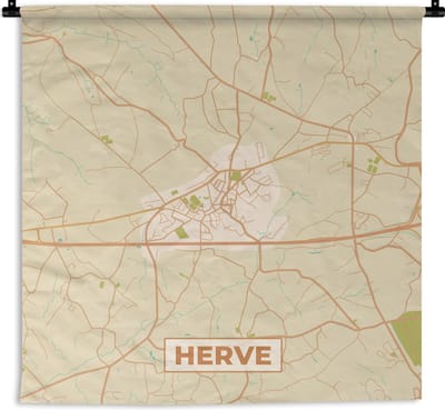 Wandkleed - Wanddoek - België - Plattegrond - Kaart - Stadskaart - Herve - 180x180 cm - Wandtapijt