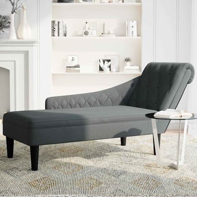 vidaXL - Chaise - longue - met - kussen - en - rechterarmleuning - stof - donkergrijs