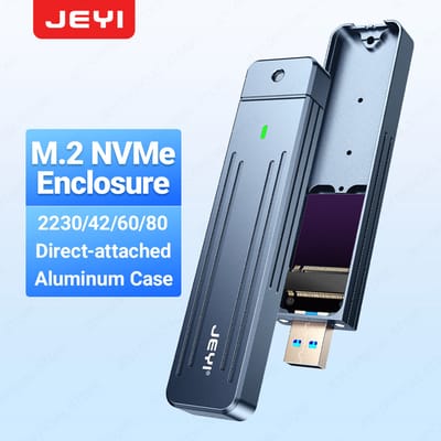 JEYI M.2 NVMe (USB 3.2 10 Gbps) behuizing met directe aansluiting, USB-A-stekker In-line aluminium 2242 2280 SSD-behuizing met magneetbeschermhoes