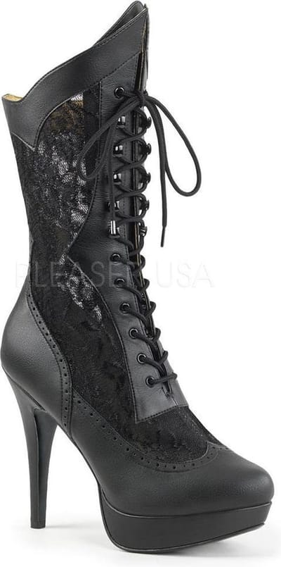 Chloe-115 plateau laars met kant en stiletto hak zwart - Steampunk Victoriaans - (EU 41,5 = US 11) - Pleaser Pink Label