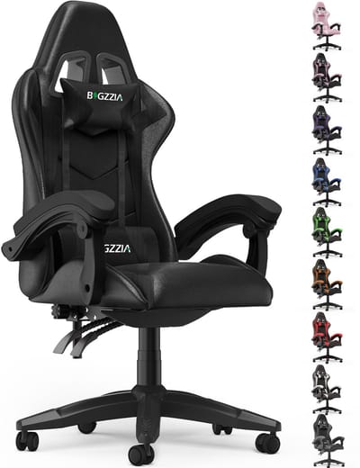 Bigzzia Gamingstoel - Ergonomische bureaustoel van PU-leer - In hoogte verstelbaar - Met lendenkussen en hoofdsteun - Comfortabele gamestoel voor volwassenen - Meisjes en jongens