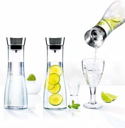 Glazen Waterfles Karaf Met Roestvrijstalen Zeef - 1 Liter - 3 Stuks