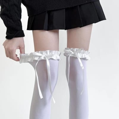 1 Paar Lente Zomer Dames Kousen Zoete Kant Strik Dij Hoge Kousen Japanse Stijl Lolita Meisjes Kawaii Over de Knie Hoge Sokken One Size