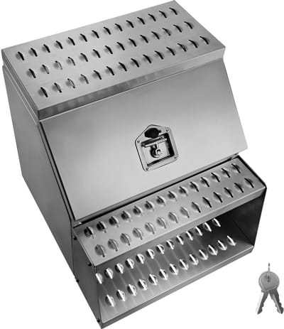 Gereedschapskist voor vrachtwagens, 610 x 695 x 645 mm Aluminium gereedschapskist voor zijmontage, duurzame waterdichte opbergruimte met T-handgreepslot en sleutels voor vrachtwagens en diepladers