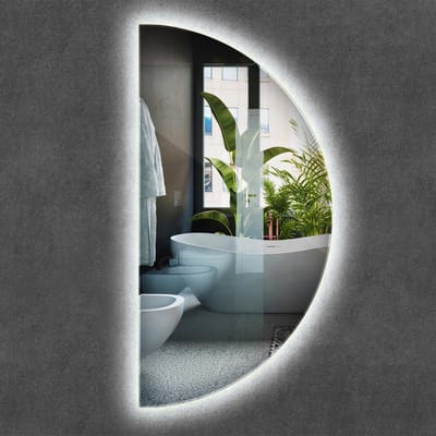 Wallfluent LED Spiegel - Spiegel LED Halfrond - 25 cm x 50 cm - Spiegel LED Halfrond - Badkamerspiegel – Eetkamerspiegel – Keukenspiegel – Kantoorspiegel - Koel Wit 6500K - Make-up - Visagiespiegel - Hollywood - Design Wandspiegel - Hangspiegel
