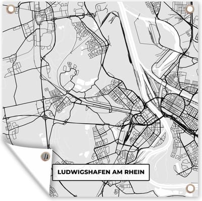 Tuin poster Plattegrond - Duitsland - Ludwigschafen Am Rhein - Kaart - Stadskaart - 200x200 cm - Tuindoek