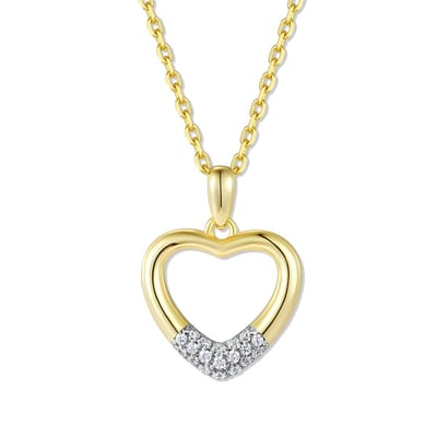 9NB-1640 – Zilveren hart ketting – Met zirkonia – Goudkleurig – 925 zilver – 40+5 cm