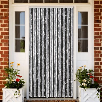 vidaXL - Vliegengordijn - 90x200 - cm - chenille - grijs - en - zwart