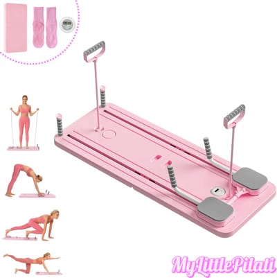 MyLittlePilati - Pilates Board - Complete set - Inclusief sokken, mat, timer en weerstandsbanden - Pilates reformer - Buikspier Oefenbord - Roze
