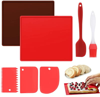Bakmat met rand, 2 stuks Swiss Roll cake-mat, antislip, siliconen bakplaat, rolmat, bakplaat-onderlegger voor koekjes, gebak, wafels (31 x 26 x 0,9 cm)