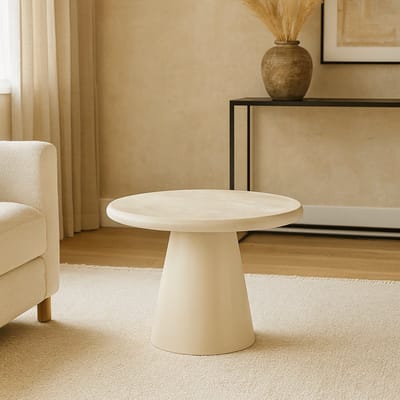 Salontafel Rond Savannah Microcement 60 cm Beige Mahom Industrieel - Kleine tafel van Mangohout & Metaal - Industriële Huiskamertafel