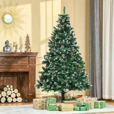 HOMCOM Kunstmatige kerstboom 180 cm kunstmatige dennenboom met 59 kegels - sneeuw - 1111 punten voor binnen