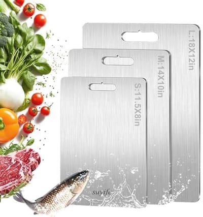 SnelShoppen - Titanium snijplanken set van 3, S316 roestvrijstalen snijplanken voor de keuken, dubbelzijdige snijplank in levensmiddelenkwaliteit voor