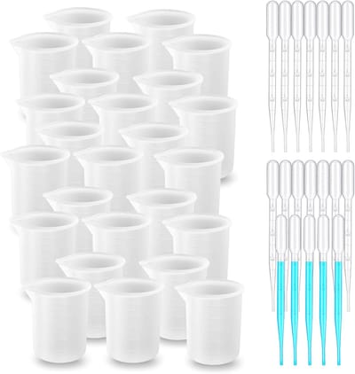 Maatbekers voor hars, 100 ml siliconen maatbeker, anti-aanbak, mengbeker, epoxyhars, siliconen beker met plastic druppels voor epoxyharsmengsel, sieraden maken