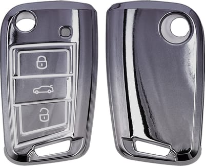 kwmobile autosleutel hoesje geschikt voor VW Golf 7 MK7 3-knops autosleutel hoes - TPU autosleutel behuizing - Beschermende auto sleutel case - Sleuteletui in donkergrijs / zilver