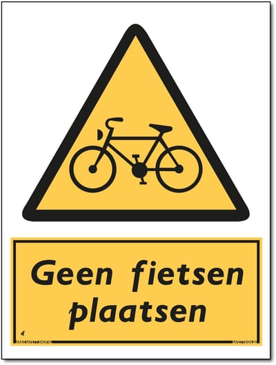 Geen fietsen plaatsen bord - Waarschuwing - Aluminium - 30 x 40 cm - Weerbestendig