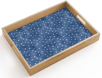 Dienblad hout 40x30 cm - Schootdienblad - Frans - Citroen - Stippen - Wit - Blauw - Borrelplank rechthoek - Plateau dienbladen