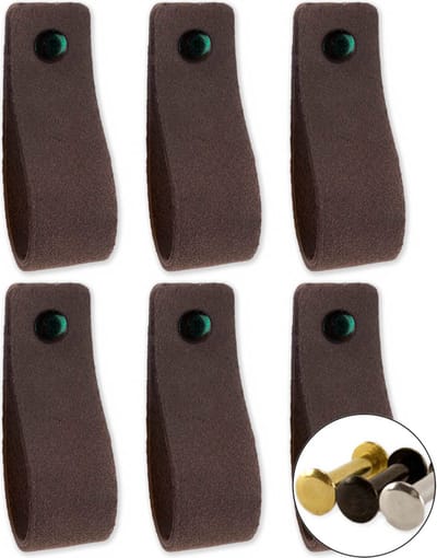 Leren handgrepen van zacht suede - Grijs - 6 stuks - 16,5 x 2,5 cm - incl. 3 kleuren schroeven- Handgrepen leer - Leren meubelgreep - Leren handvaten kast - Leren lus - Handgreep kast leer - Handvat leer - Leren deurgreep - Leren handgreep