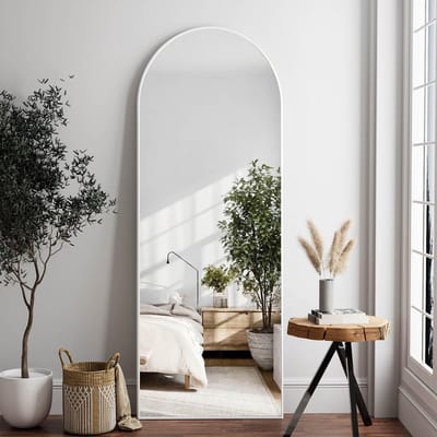 Dewfig 162,6 x 53,3 cm, grote vloerspiegel met standaard, full-body spiegel, staande spiegel voor leunende of hangende slaapkamer, woonkamer, kleedkamer, aluminium frame, wit