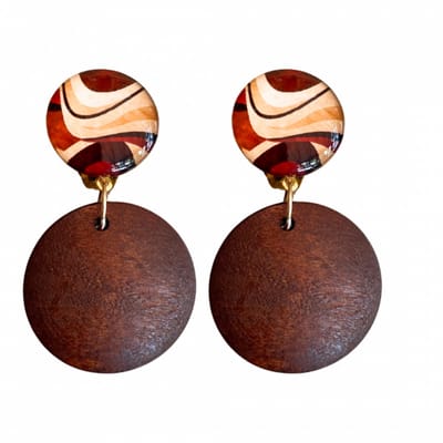 Clip oorbellen -Janice- bruin hout-geen gaatje- Charme Bijoux