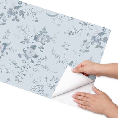 Coloray Meubel Wrap Folie - Blauw Meubelfolie - 50x100 cm - Decoratiefolie Zelfklevend Bloemenpatroon - Meubelfolie Zelfklevend - Rustiek Meubelfolie - Wrapfolie Keuken - Wanddecoratie - Bloemen en planten