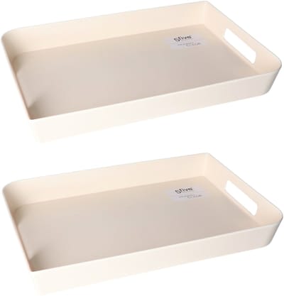 5Five - 2x stuks - Dienblad - met handvatten - creme wit - 45 x 30 cm - Serveerblad - kunststof - rechthoek