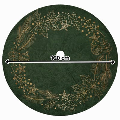 FEROCITY - Kerstboom basis - 120cm - Ronde pluche kerstversiering - kerstboomdeken - basis bevestigd met klittenband - Groen-Gele Kranz