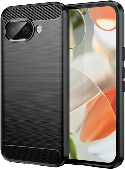 MobyDefend Hoesje - Geschikt voor Google Pixel 9a - TPU Backcover - Geborstelde Metaal & Carbon-Look - Zwart