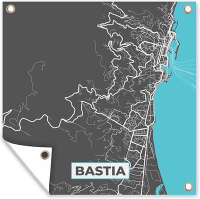 Tuin poster Frankrijk - Bastia - Plattegrond - Kaart - Stadskaart - 200x200 cm - Tuindoek