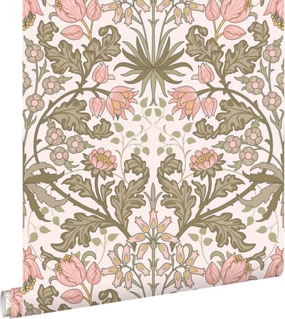 ESTAhome behang vintage bloemen in art nouveau stijl licht roze en vergrijsd groen - 50 x 900 cm - 131176
