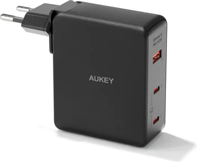 Aukey Omnia II Mix - Reisstekker met verwisselbare EU en US stekker - 2x USB-C, 1x USB-A - 140 W - Zwart