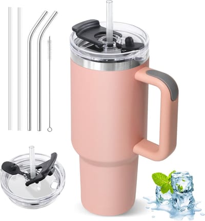 JGS ® Reisvriendelijke Thermobeker met 2-in-1 Deksel en Handige Rietjes, 1200 ml voor Warme en Koude Dranken