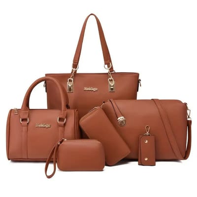 Bovista Handtas Dames - Schoudertas - School - Shopper - Schooltas - Werktas - 6-Delige Set - Bruin