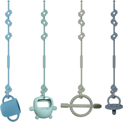 Siliconen Stretch Veiligheidsriemen voor Kinderwagens, Hoge Stoelen en Babyspeelgoed - Duurzaam en Verstelbaar (4 Stuks)