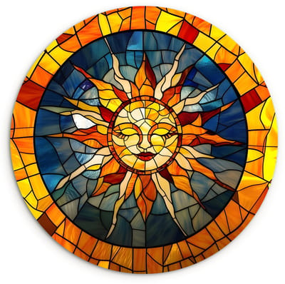 WallCircle® Wandcirkel 120x120 cm - Muurcirkel Mozaïek - Zon - Geel - Cirkel - Muurdecoratie woonkamer - Wanddecoratie slaapkamer - Kamer decoratie accessoires - Ronde schilderijen XXL