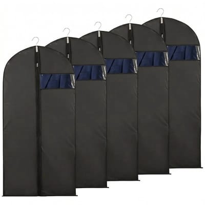 Cheqo® Kledinghoezen Set van 5 - Kledingzak - Kledinghoes - Beschermhoes Kleding - Kostuumhoes - Pakhoes - Kledingzakken - Opberghoes - Jurkhoes - Met Rits - Stofdicht - Kleding Beschermer - Kledingtas - Mottenwerend - Kijkvenster - Zwart