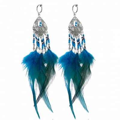 Klem oorbellen- turquoise veren -zilverkleur-Charme Bijoux