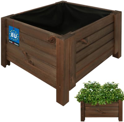 KOTARBAU® Houten Plantenbak, Kiefernhout, 50 x 50 x 30 cm, Bruin, Houten Bloembak, Plantenbak voor Buiten, met Vlies, voor Tuin, Terras, Balkon