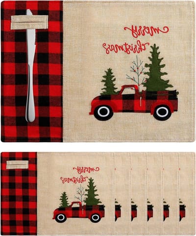 Set van 6 Wasbare Kerst Placemat in Rood Ruit, Tafelkleden voor Feestelijke Diners en Keuken Decoratie, 43x33cm