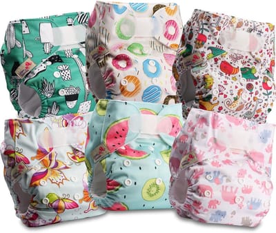 Herbruikbare baby luiers - Pocket luiers - Baby verzorgen - Verstelbare drukknopen - 6 stuks - Meerdere prints