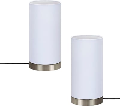 Trango Set van 2 Bedlampjes 2018-29W *WIT* Tafellamp met stoffen kap in wit met 1x E14 Lamphouder incl. 140cm Voedingskabel met AAN/UIT-schakelaar, Vensterbanklamp, Kantoor Tafellamp