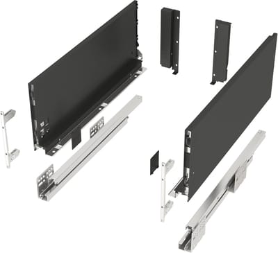 Lasysteem JUNKER-SLIM anthraciet Hoogte: 167 mm Diepte: 300 mm stressbestendig tot 40 Kg Soft-Close La met 13 mm smalle ladebakken