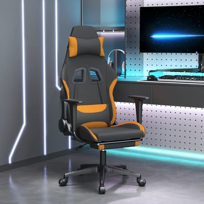 vidaXL - Gamestoel - met - voetensteun - stof - zwart - en - oranje